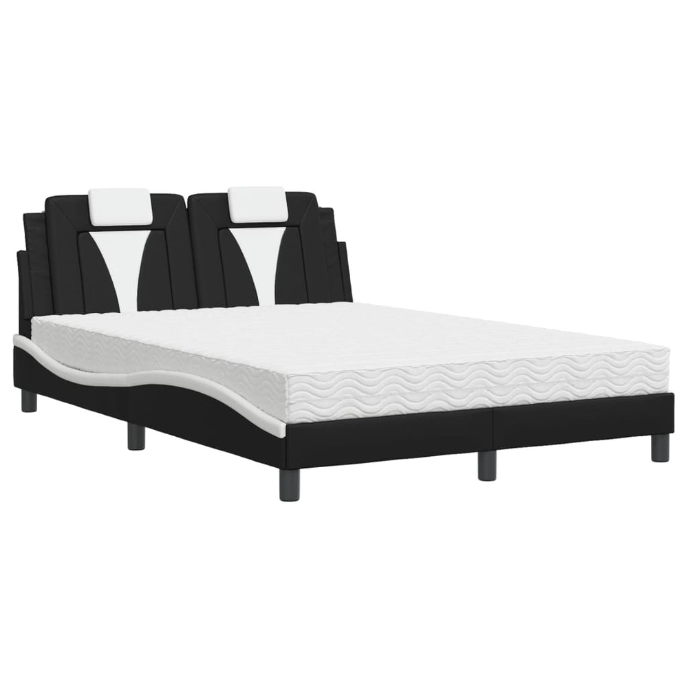 vidaXL Bed "Viana" with Mattress Black and White 140x190 cm Faux Leather