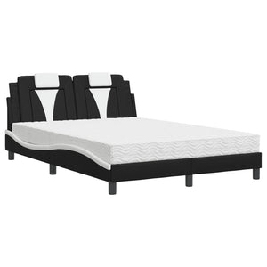 vidaXL Bed "Viana" with Mattress Black and White 140x190 cm Faux Leather