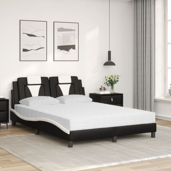vidaXL Bed "Viana" with Mattress Black and White 140x190 cm Faux Leather