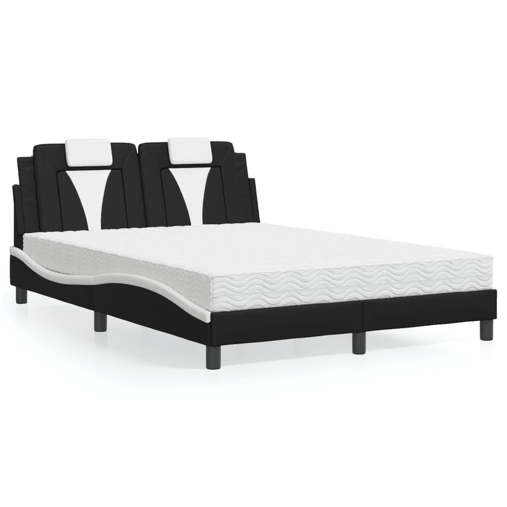 vidaXL Bed "Viana" with Mattress Black and White 140x190 cm Faux Leather