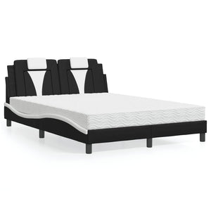 vidaXL Bed "Viana" with Mattress Black and White 140x190 cm Faux Leather