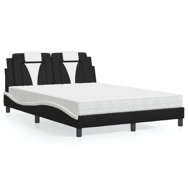vidaXL Bed "Viana" with Mattress Black and White 140x190 cm Faux Leather