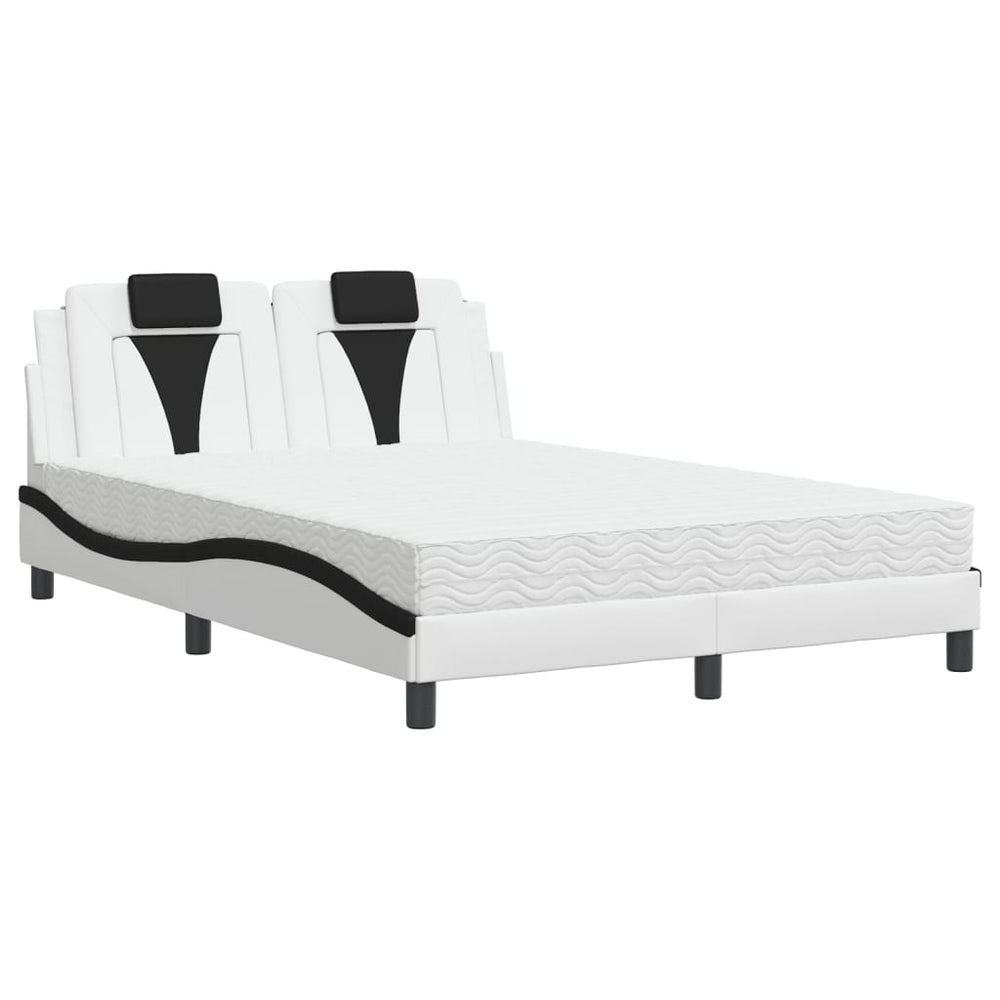 vidaXL "Viana" Bed with Mattress White and Black 140x190 cm Faux Leather