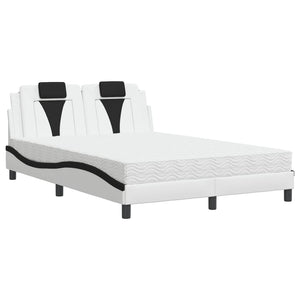 vidaXL "Viana" Bed with Mattress White and Black 140x190 cm Faux Leather