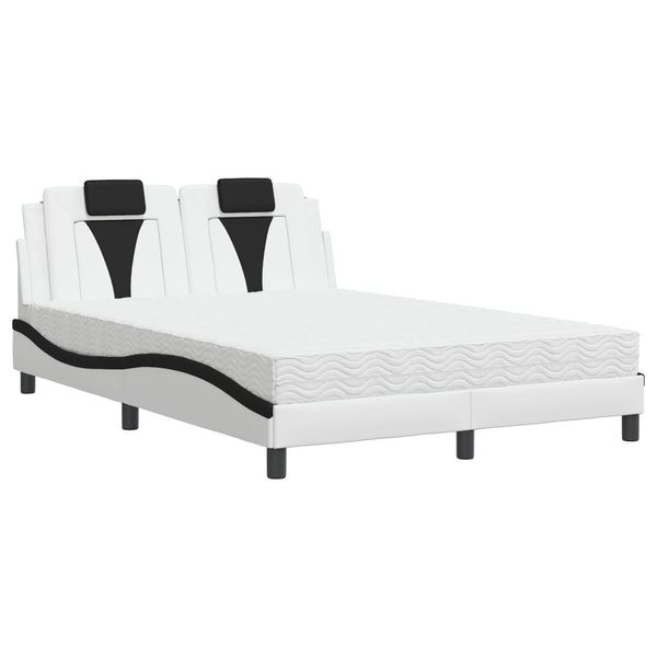 vidaXL "Viana" Bed with Mattress White and Black 140x190 cm Faux Leather