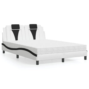 vidaXL "Viana" Bed with Mattress White and Black 140x190 cm Faux Leather
