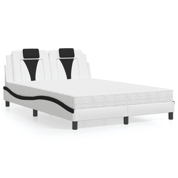 vidaXL "Viana" Bed with Mattress White and Black 140x190 cm Faux Leather