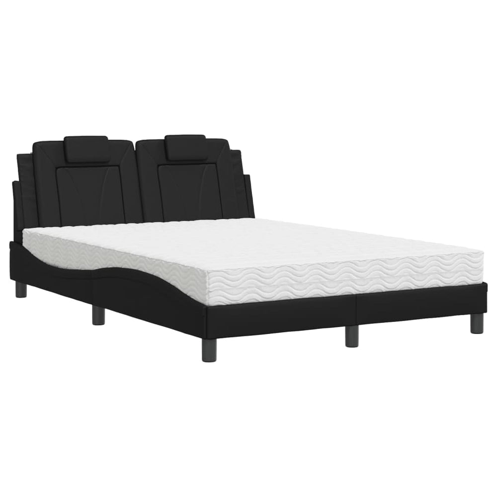 vidaXL "Viana" Bed with Mattress Black 140x200 cm Faux Leather