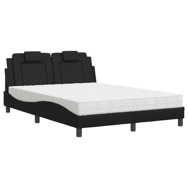 vidaXL "Viana" Bed with Mattress Black 140x200 cm Faux Leather