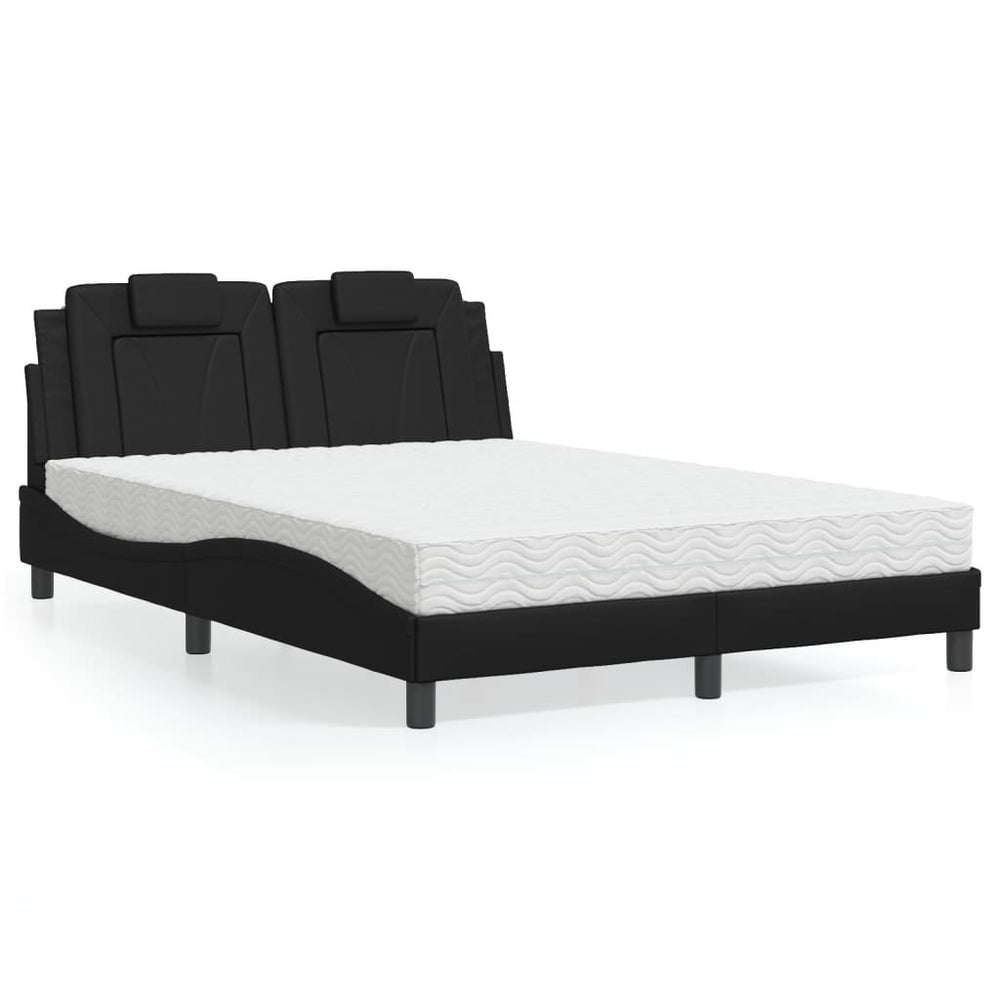 vidaXL "Viana" Bed with Mattress Black 140x200 cm Faux Leather