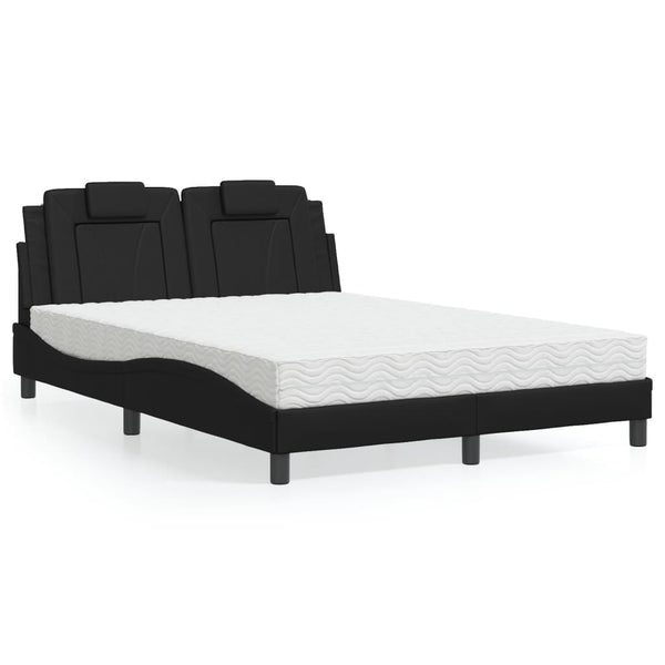 vidaXL "Viana" Bed with Mattress Black 140x200 cm Faux Leather