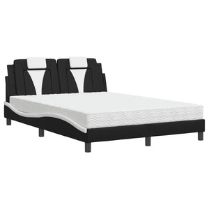 vidaXL Bed "Viana" with Mattress Black and White 140x200 cm Faux Leather