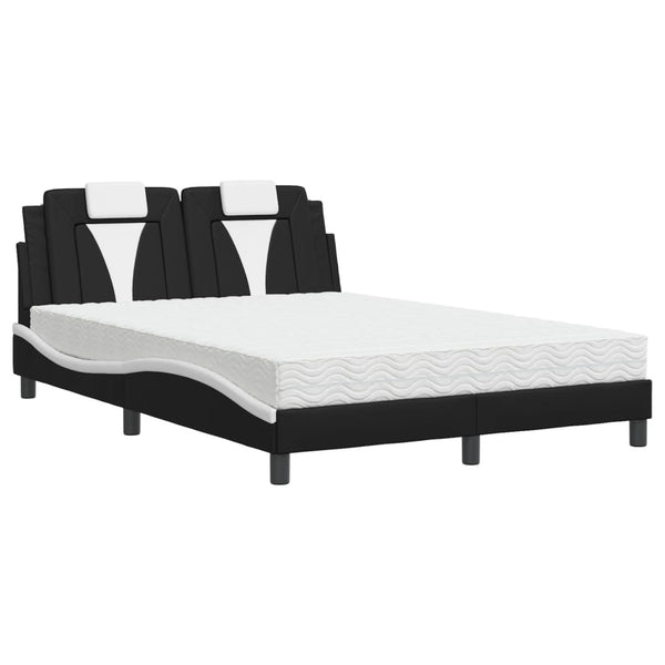 vidaXL Bed "Viana" with Mattress Black and White 140x200 cm Faux Leather