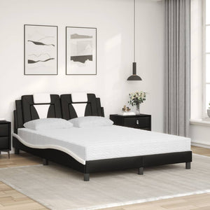 vidaXL Bed "Viana" with Mattress Black and White 140x200 cm Faux Leather
