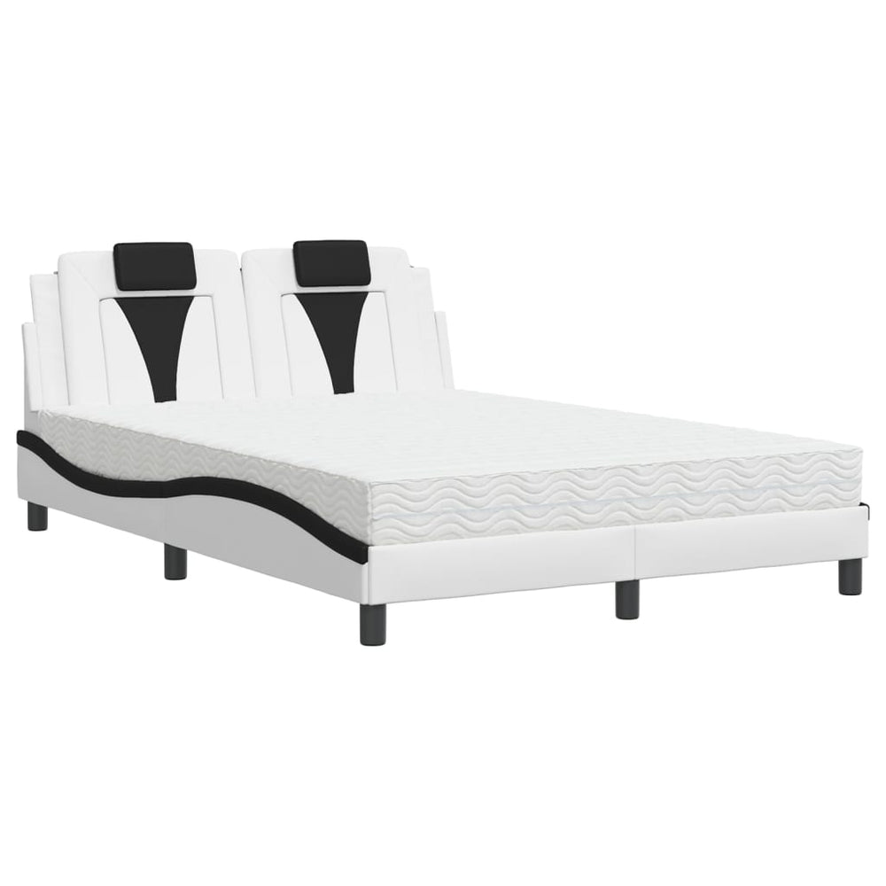 vidaXL "Viana" Bed with Mattress White and Black 140x200 cm Faux Leather