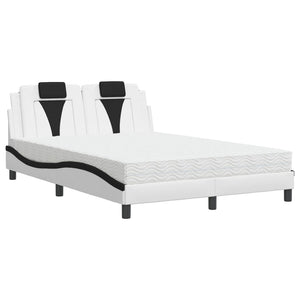 vidaXL "Viana" Bed with Mattress White and Black 140x200 cm Faux Leather