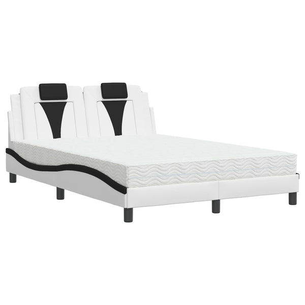 vidaXL "Viana" Bed with Mattress White and Black 140x200 cm Faux Leather