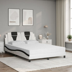 vidaXL "Viana" Bed with Mattress White and Black 140x200 cm Faux Leather