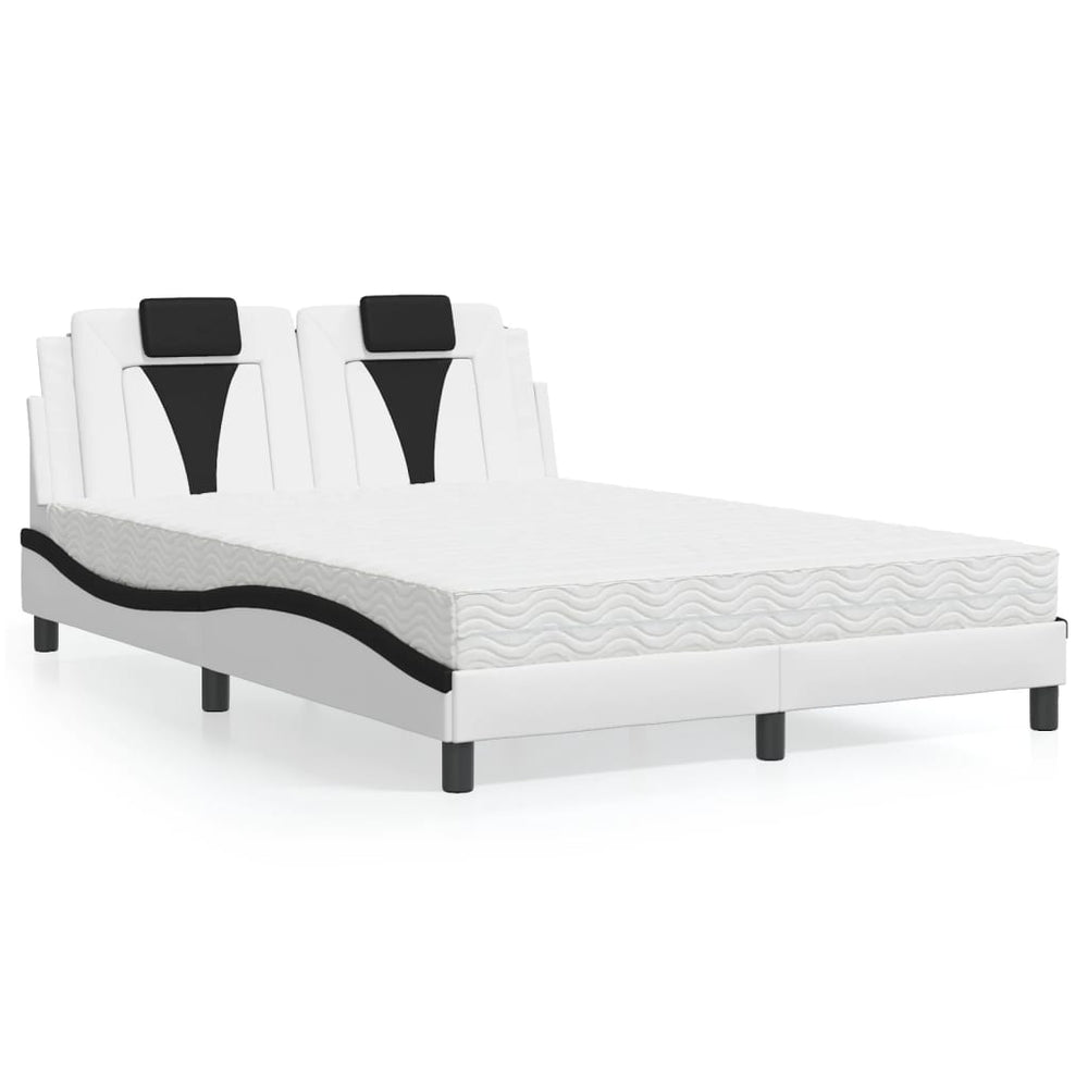 vidaXL "Viana" Bed with Mattress White and Black 140x200 cm Faux Leather