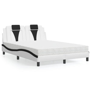 vidaXL "Viana" Bed with Mattress White and Black 140x200 cm Faux Leather