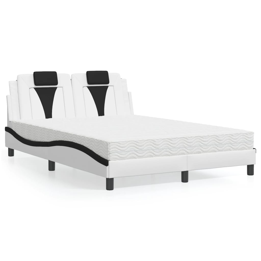 vidaXL "Viana" Bed with Mattress White and Black 140x200 cm Faux Leather