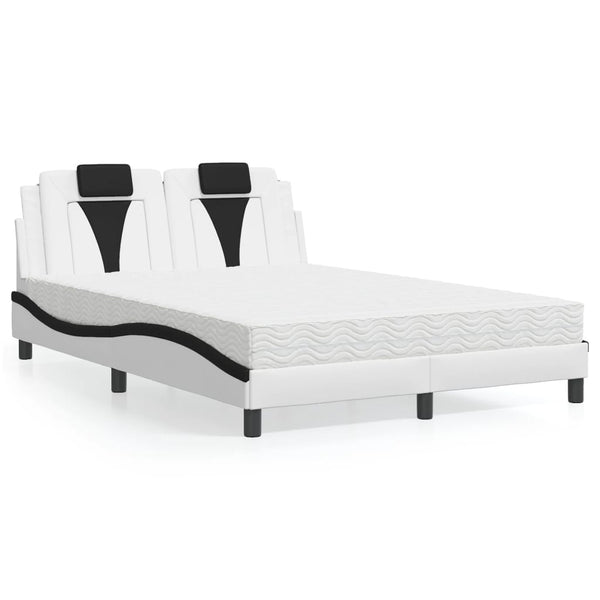 vidaXL "Viana" Bed with Mattress White and Black 140x200 cm Faux Leather
