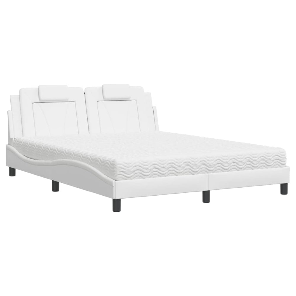 vidaXL "Viana" Bed with Mattress White 160x200 cm Artificial Leather