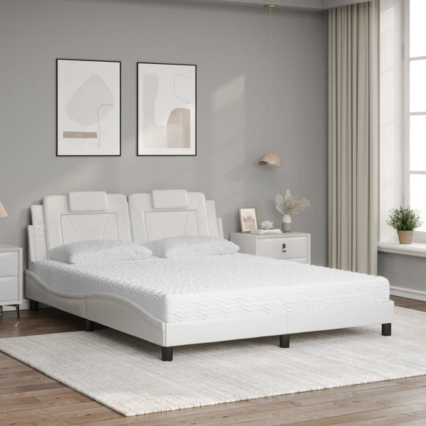 vidaXL "Viana" Bed with Mattress White 160x200 cm Artificial Leather
