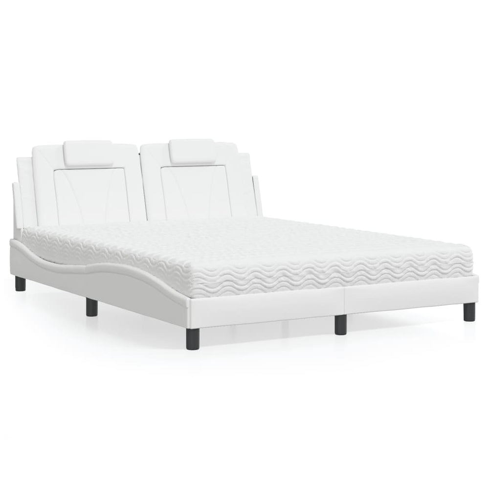 vidaXL "Viana" Bed with Mattress White 160x200 cm Artificial Leather