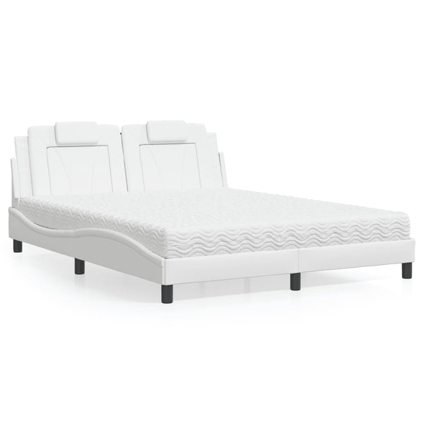 vidaXL "Viana" Bed with Mattress White 160x200 cm Artificial Leather