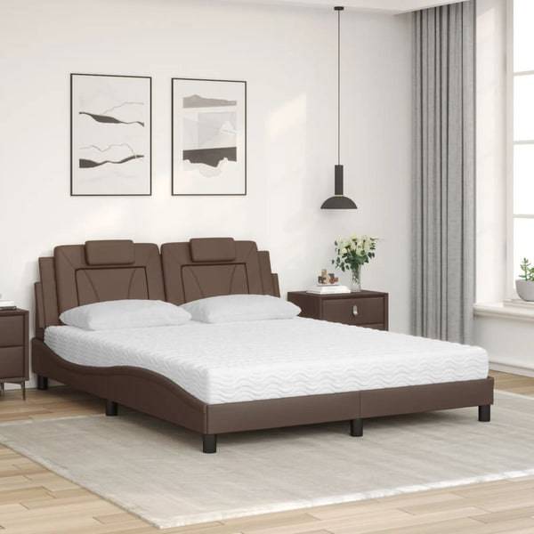 vidaXL "Viana" Bed with Mattress Brown 160x200 cm Faux Leather