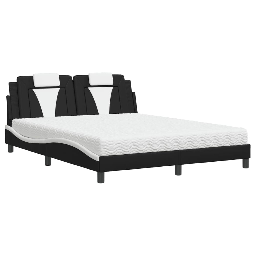 vidaXL "Viana" Bed with Mattress Black and White 160x200 cm Faux Leather