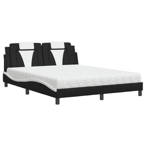 vidaXL "Viana" Bed with Mattress Black and White 160x200 cm Faux Leather