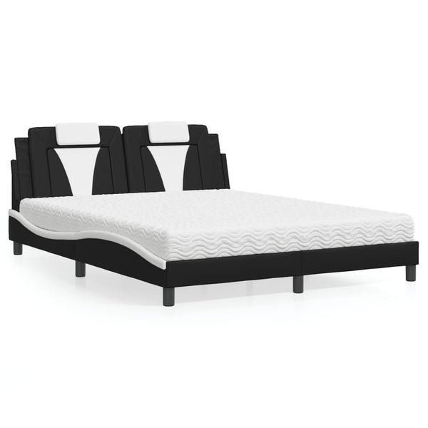 vidaXL "Viana" Bed with Mattress Black and White 160x200 cm Faux Leather