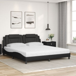 vidaXL "Viana" Bed with Mattress Black 180x200 cm Faux Leather