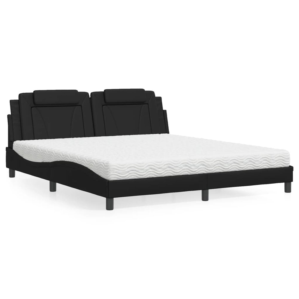 vidaXL "Viana" Bed with Mattress Black 180x200 cm Faux Leather