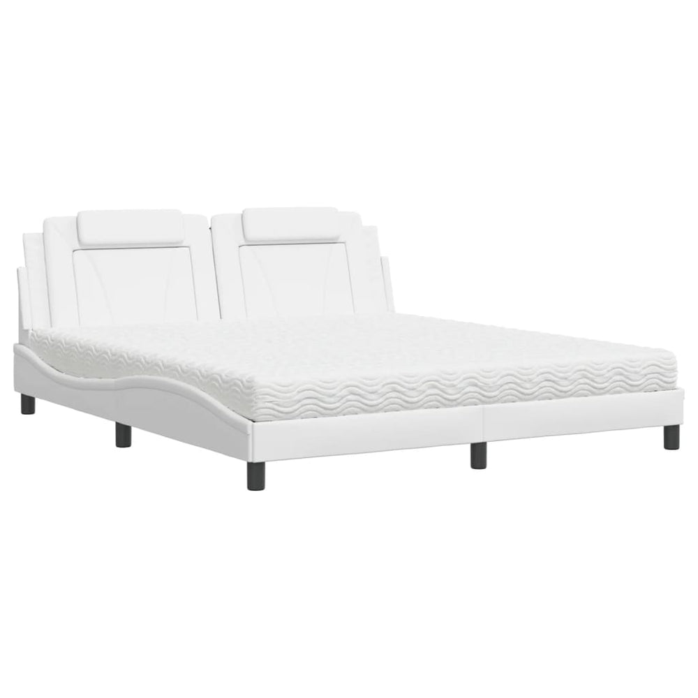 vidaXL "Viana" Bed with Mattress White 180x200 cm Faux Leather