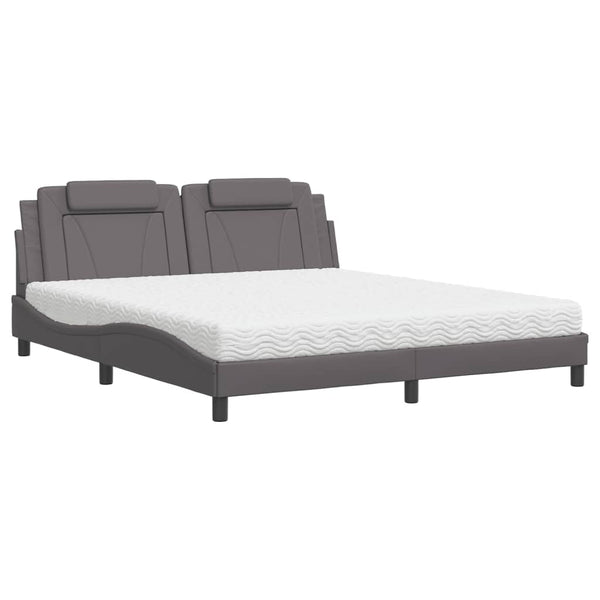 vidaXL "Viana" Bed with Mattress Grey 180x200 cm Faux Leather