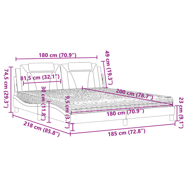 vidaXL "Viana" Bed with Mattress Grey 180x200 cm Faux Leather
