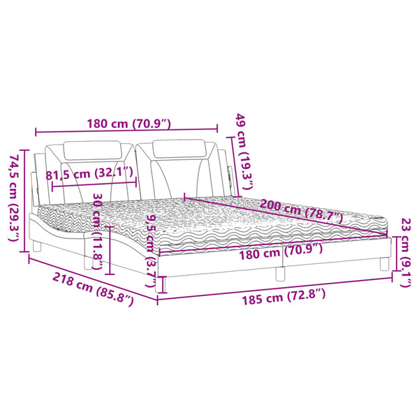 vidaXL Bed "Viana" with Mattress Cappuccino-Brown 180x200 cm Faux Leather