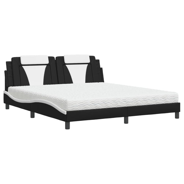 vidaXL Bed "Viana" with Mattress Black and White 180x200 cm Faux Leather