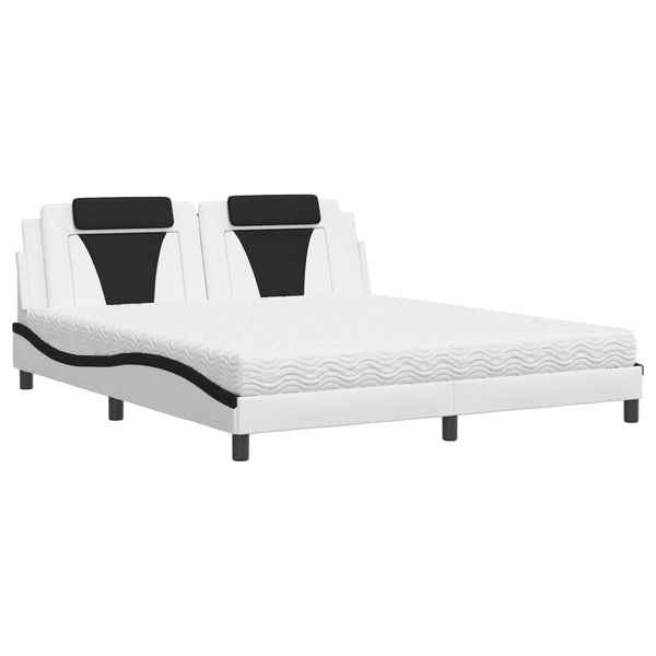 vidaXL Bed "Viana" with Mattress White and Black 180x200 cm Faux Leather