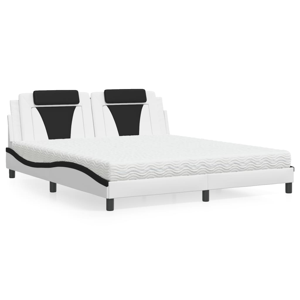 vidaXL Bed "Viana" with Mattress White and Black 180x200 cm Faux Leather