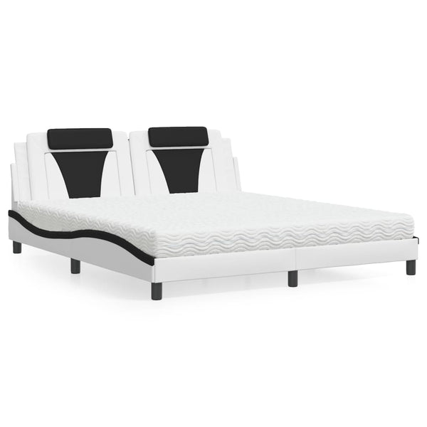 vidaXL Bed "Viana" with Mattress White and Black 180x200 cm Faux Leather