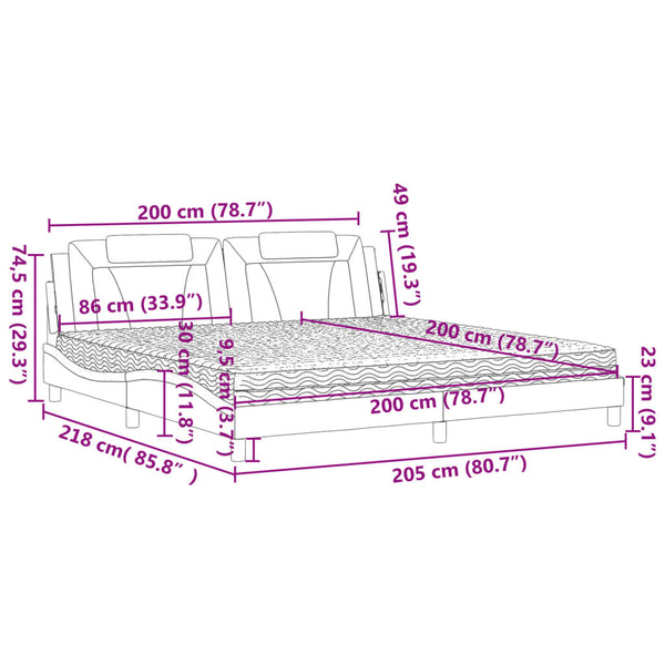 vidaXL Bed "Viana" with Mattress White 200x200 cm Faux Leather