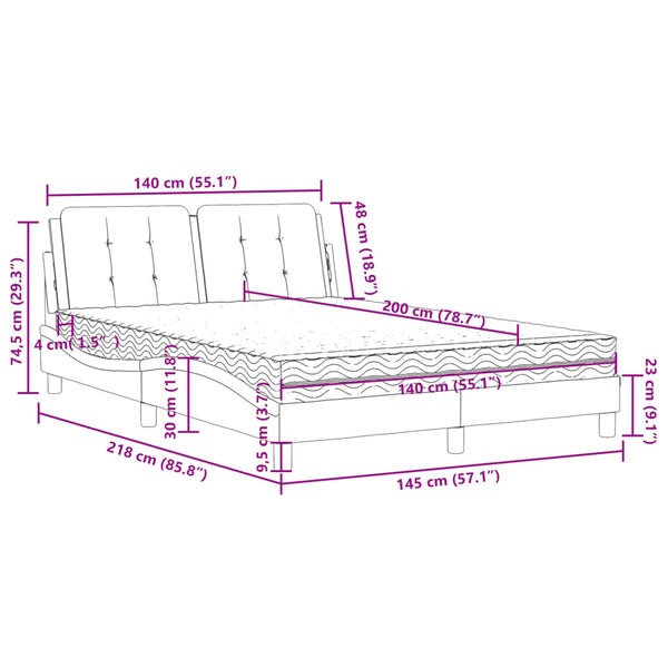 vidaXL Bed with Mattress "Zadar" Grey 140x200 cm Faux Leather