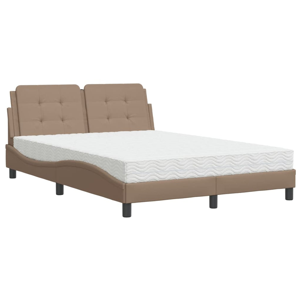 vidaXL Bed with Mattress "Zadar" Cappuccino Brown 140x200 cm Faux Leather