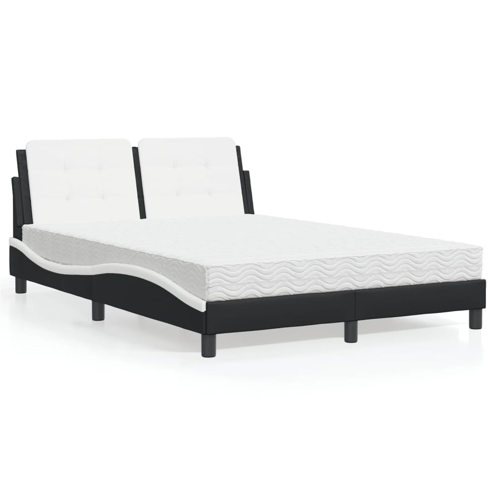vidaXL Bed with Mattress "Zadar" Black and White 140x200 cm Faux Leather