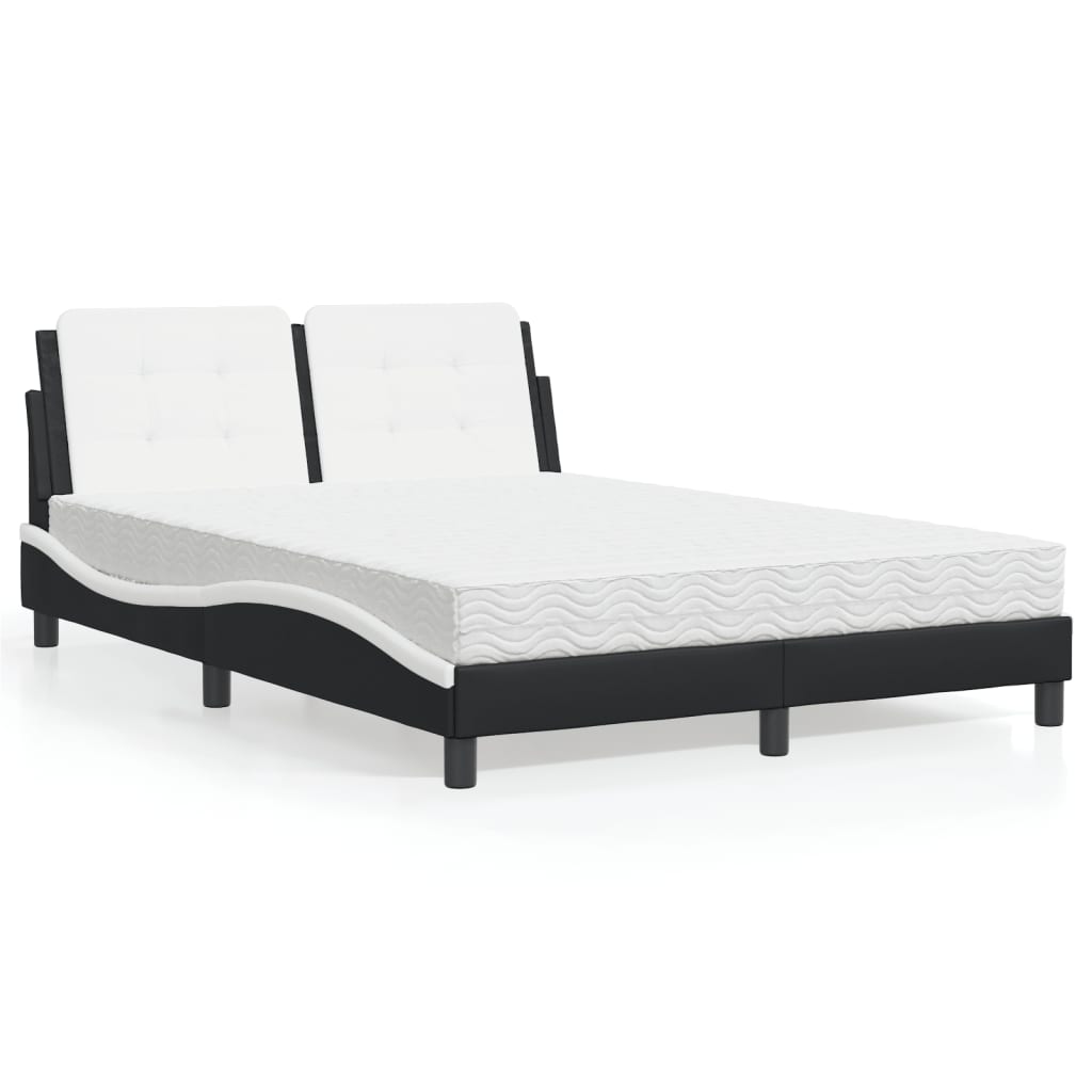 vidaXL Bed with Mattress "Zadar" Black and White 140x200 cm Faux Leather