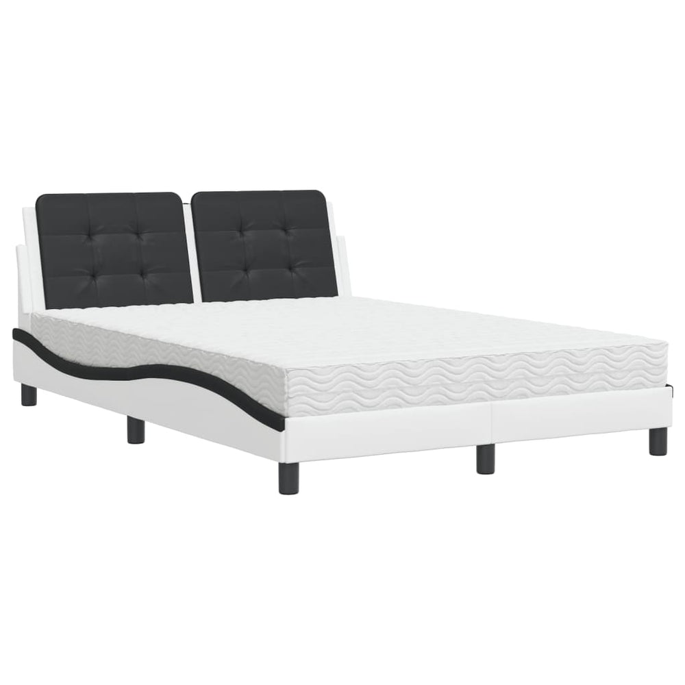 vidaXL Bed with Mattress "Zadar" White and Black 140x200 cm Faux Leather